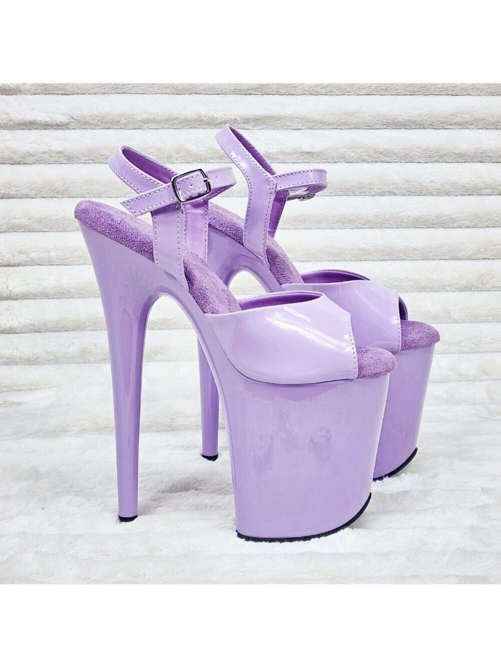 809 Lavender Lilac Patent Ankle Strap Platform 8" High Heel Sandals - Picture 9 of 10